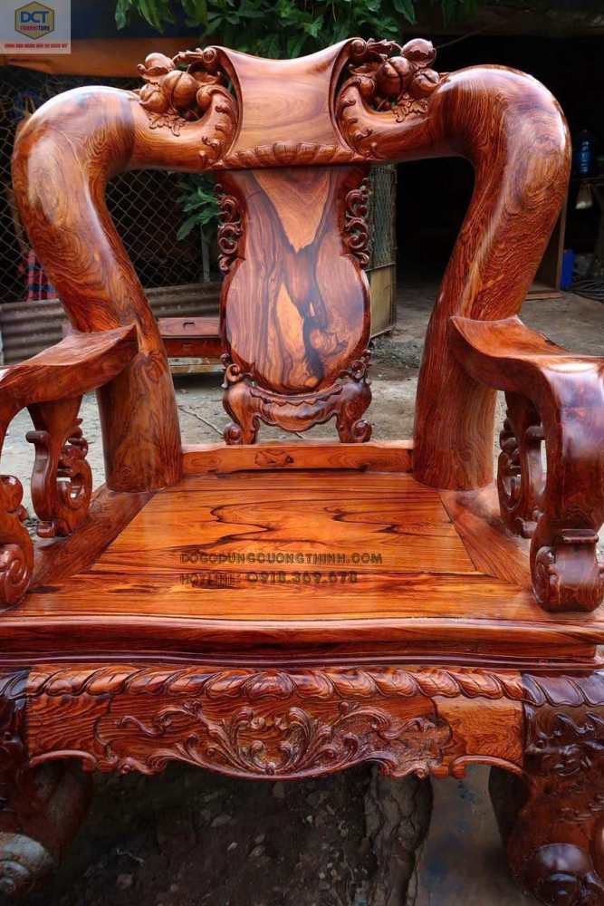 Bộ salon cột 14 chạm đào gỗ cẩm lai PD148CM